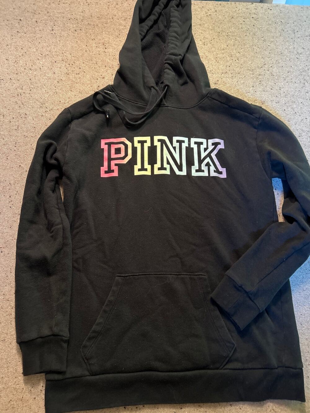 Pink Victoria's Secret Black Hoodie Spell Out Front XS Modern (2020)
